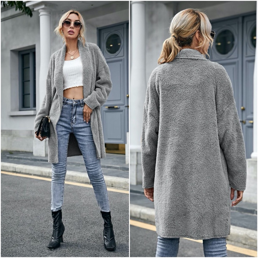 fall camel teddy cozy jacket cardigan open front - Picture 6 of 6
